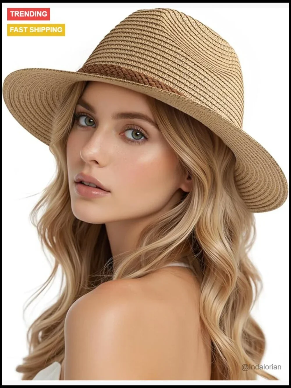 UPF 50+ Packable Sun Straw Fedora Hat with Chin Strap